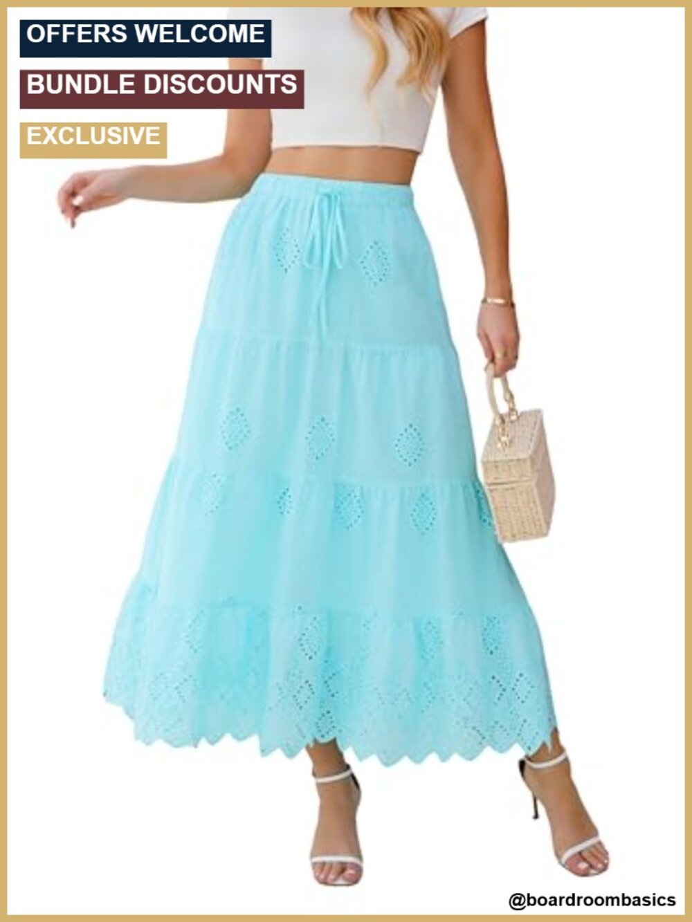 Boho Tiered Maxi Skirt High Waist Embroidery A-Line